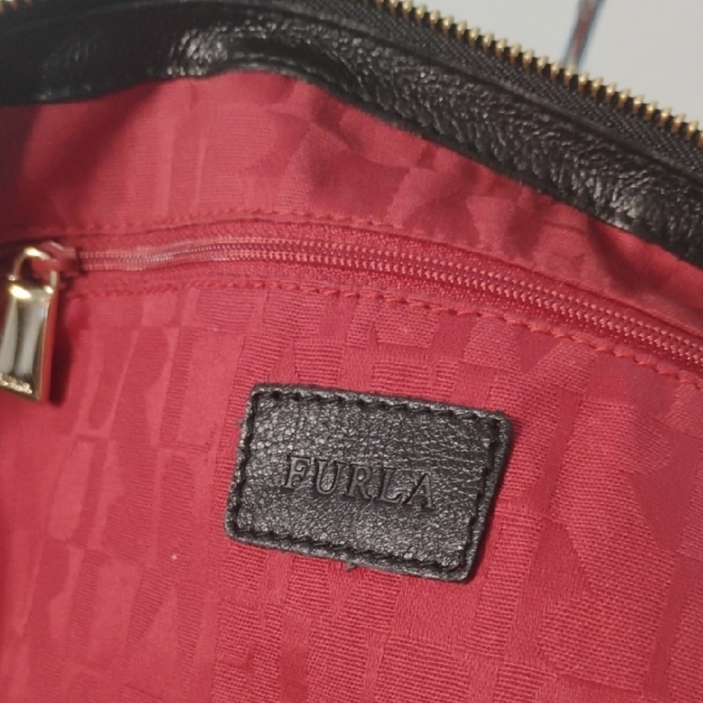 Furla Patriotic Red Off White Stripes Canvas and Black Jelly Bottom Handbag - Picture 2 of 11